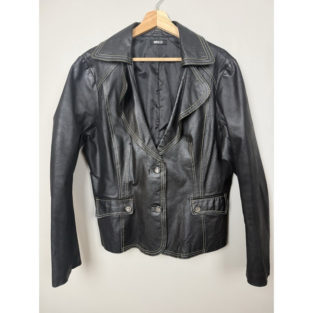 Vintage Y2K Metrostyle Black Leather Moto Jacket Grunge Indie Biker Streetwear‎